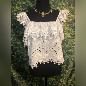 White Lace Ruffle Top NWT